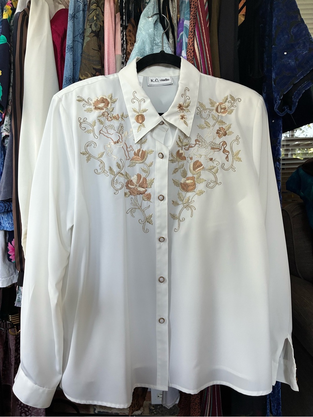 Vintage Embroidered Blouse with Metallic Florals & Cherubs